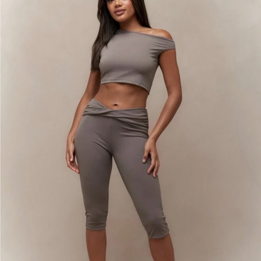 Missguided Two-Piece Set - One-Shoulder Crop & High-Waist Leggings